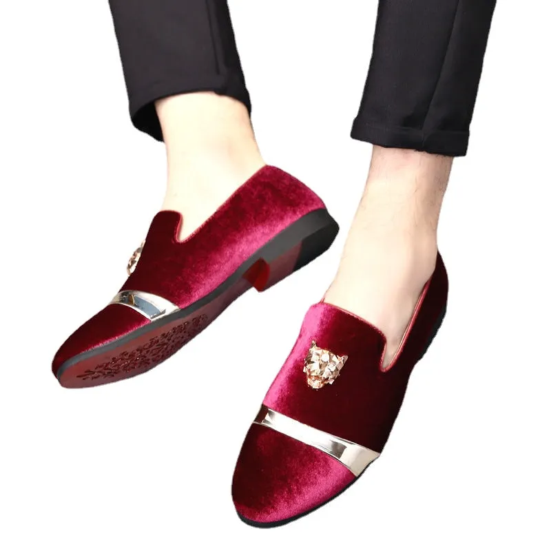 2024 Autumn New Matte Leather Men's Shoes Personality Tiger Head Gold Buckle Loafers