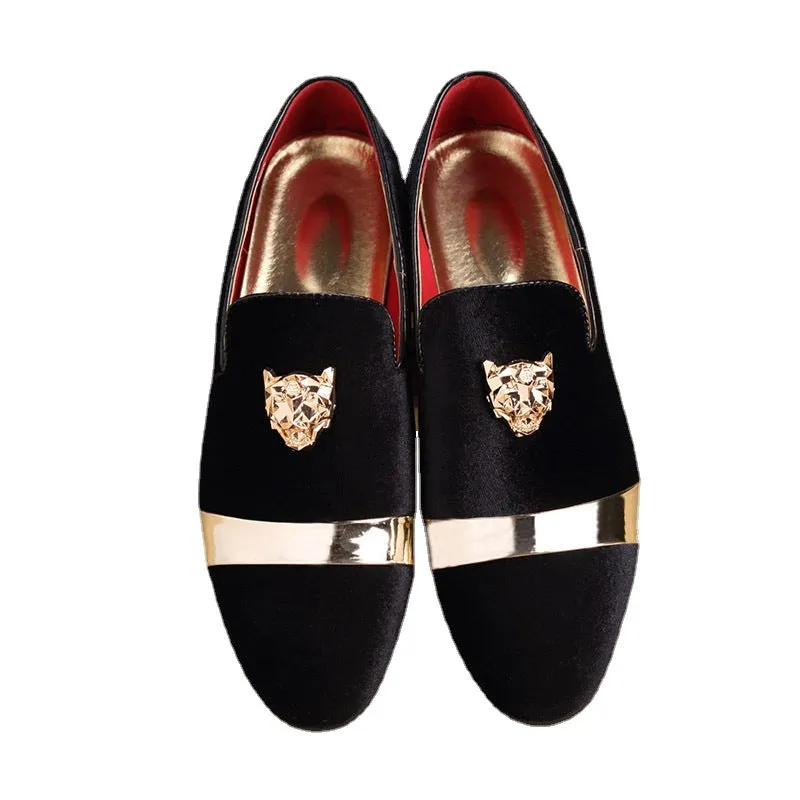 2024 Autumn New Matte Leather Men's Shoes Personality Tiger Head Gold Buckle Loafers