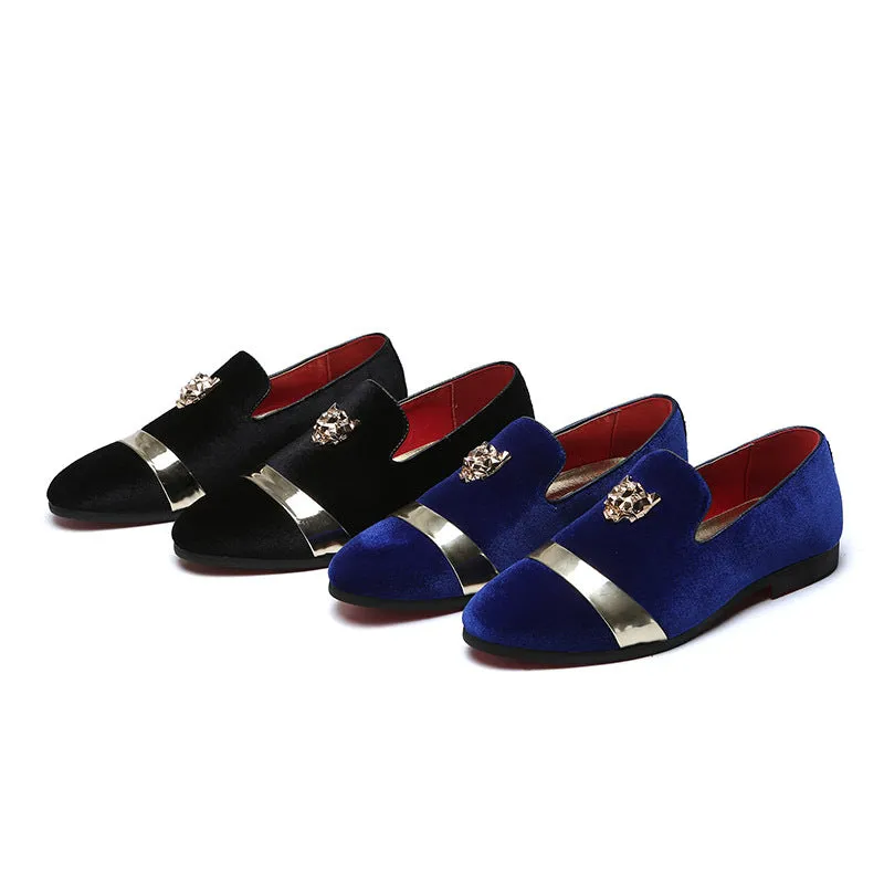 2024 Autumn New Matte Leather Men's Shoes Personality Tiger Head Gold Buckle Loafers