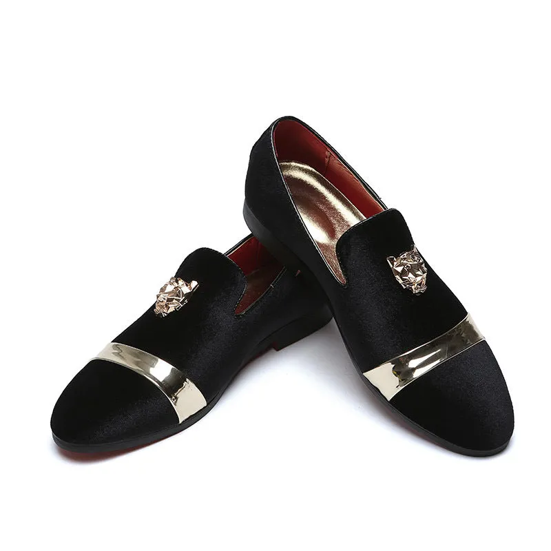 2024 Autumn New Matte Leather Men's Shoes Personality Tiger Head Gold Buckle Loafers
