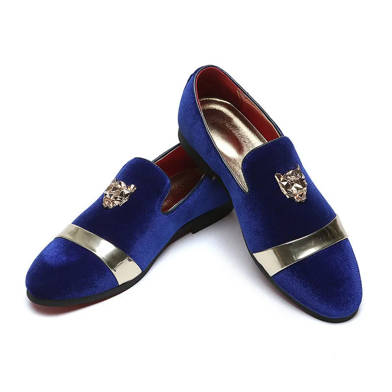 2024 Autumn New Matte Leather Men's Shoes Personality Tiger Head Gold Buckle Loafers