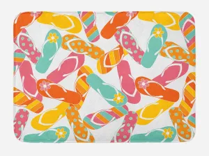 Ambesonne Summer Bath Mat, Colorful Bunch Flip Flops Sandals Pattern Relax Holiday Sunbath Theme Groovy Graphic, Plush Bathroom Decor Mat with Non Slip Backing, 30.2" x 20", Pink Orange