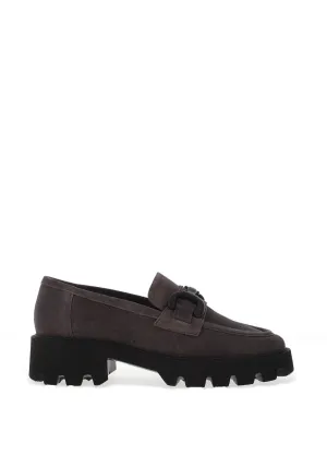 Ara Oxford Suede Buckle Detail Loafers, Steel