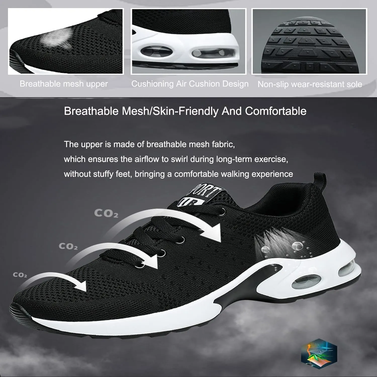 AUNTHUI Men's Breathable Lace-Up Lightweight Sneakers,Orthopedic Arch Support Non-Slip Shock-Absorbing Running Athletic Sports Shoes