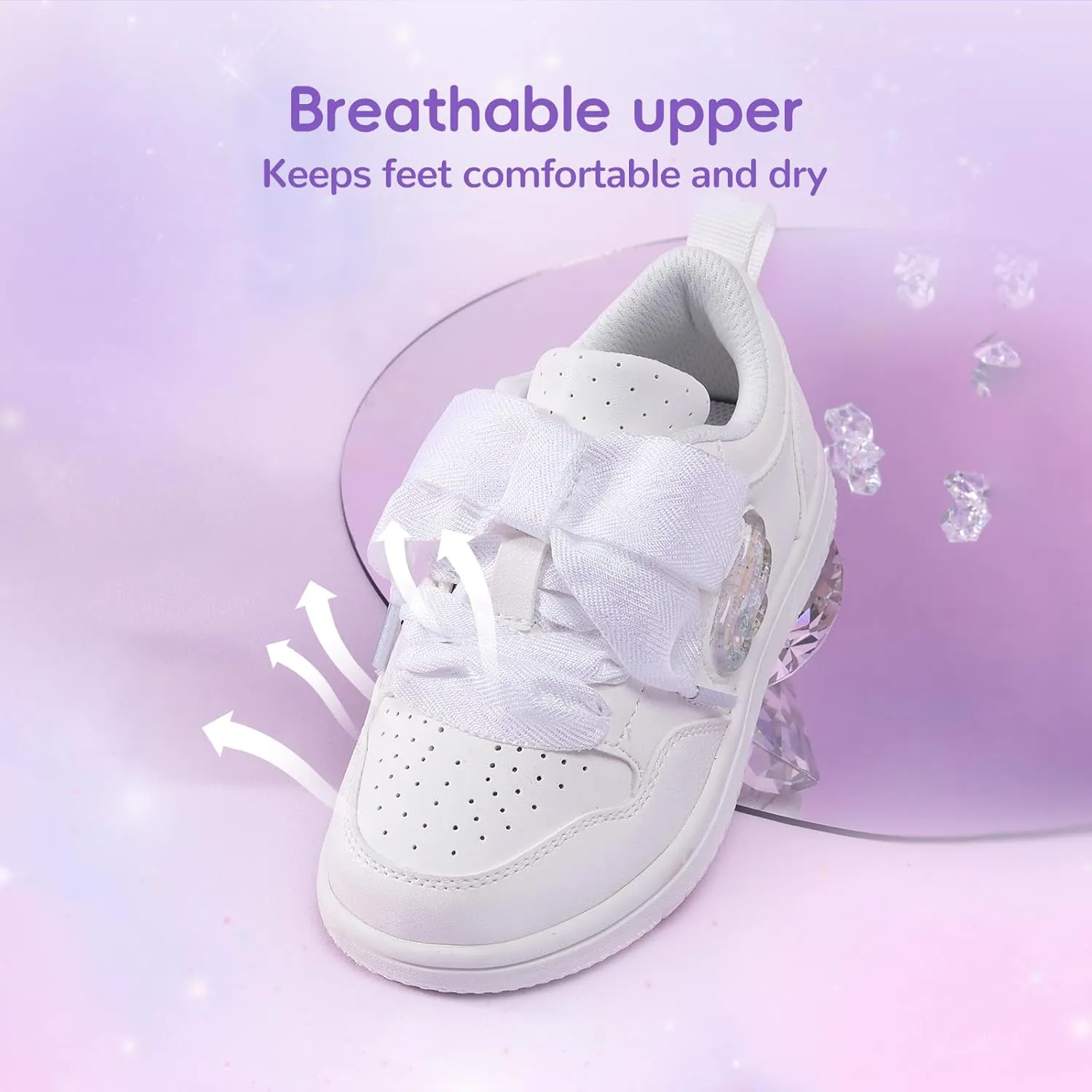 Balabala Little Girls Sneakers with Cute Bow Tie, Toddler Lightweight Comfortable Hook and Loop Casual Shoes