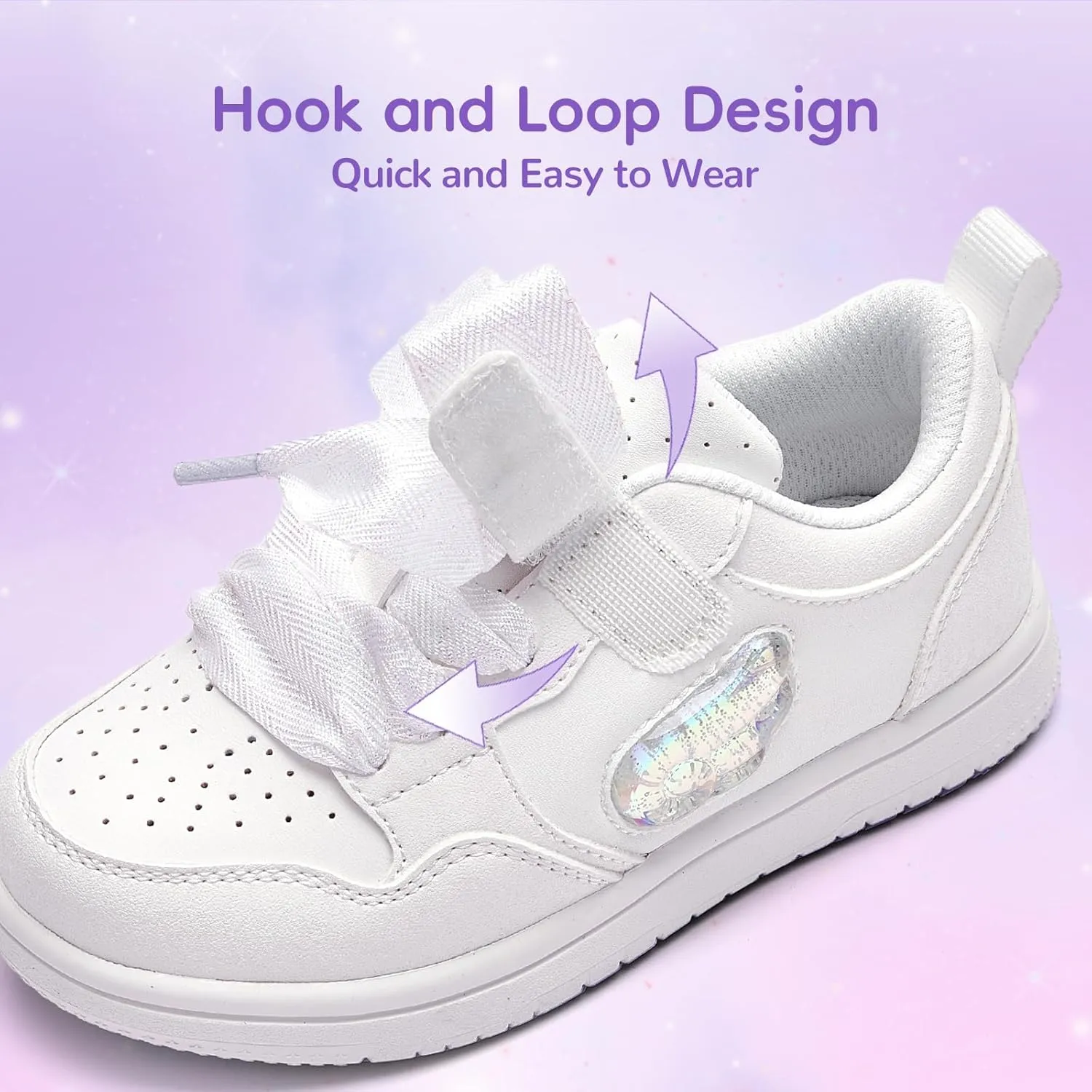 Balabala Little Girls Sneakers with Cute Bow Tie, Toddler Lightweight Comfortable Hook and Loop Casual Shoes