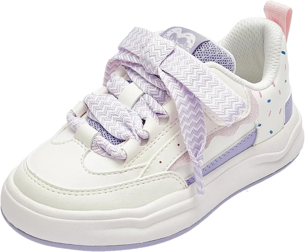 Balabala Little Girls Sneakers with Cute Bow Tie, Toddler Lightweight Comfortable Hook and Loop Casual Shoes