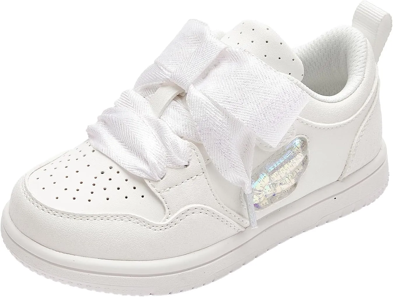 Balabala Little Girls Sneakers with Cute Bow Tie, Toddler Lightweight Comfortable Hook and Loop Casual Shoes