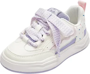 Balabala Little Girls Sneakers with Cute Bow Tie, Toddler Lightweight Comfortable Hook and Loop Casual Shoes