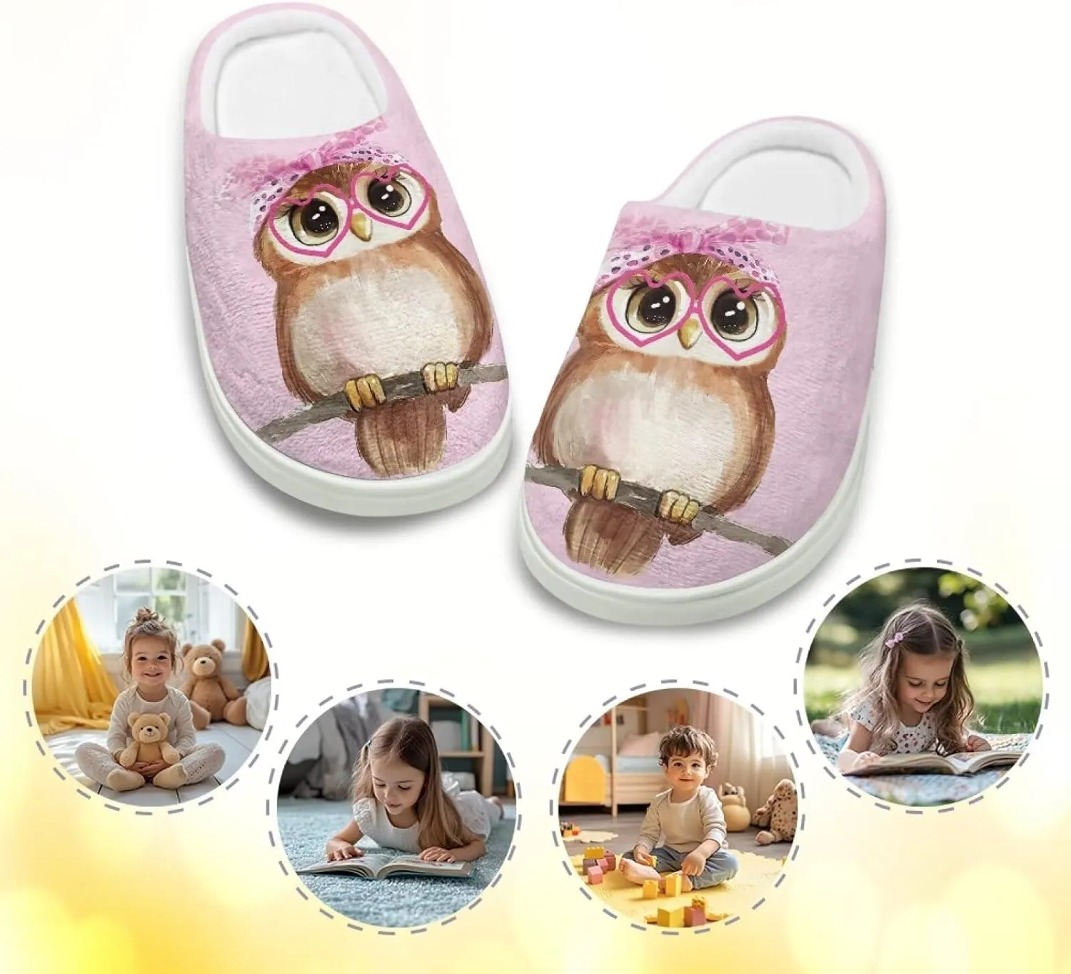 Cartoon Animals Plush Slippers for Kids Warm Fuzzy Indoor Shoes Boys Girls Cozy Winter Slippers Closed Toe Bedroom Soft Non Slip House Slippers US Size 9-15