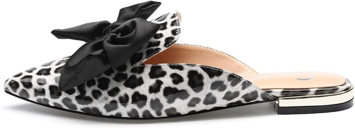 Castamere Womens Pointed Toe Bow-Knot Mules Slip On Velvet Slippers Casual Comfortable Flats