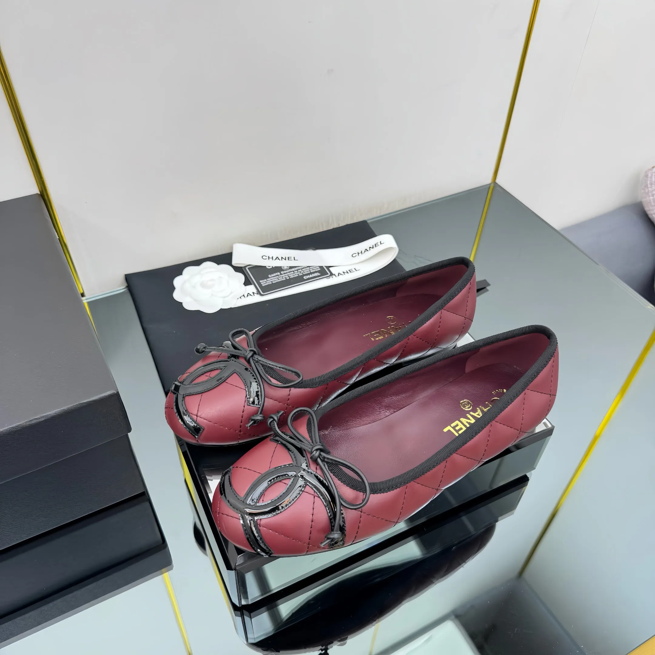 CC Loafers Burgundy Sheepskin Mix Bow 297793