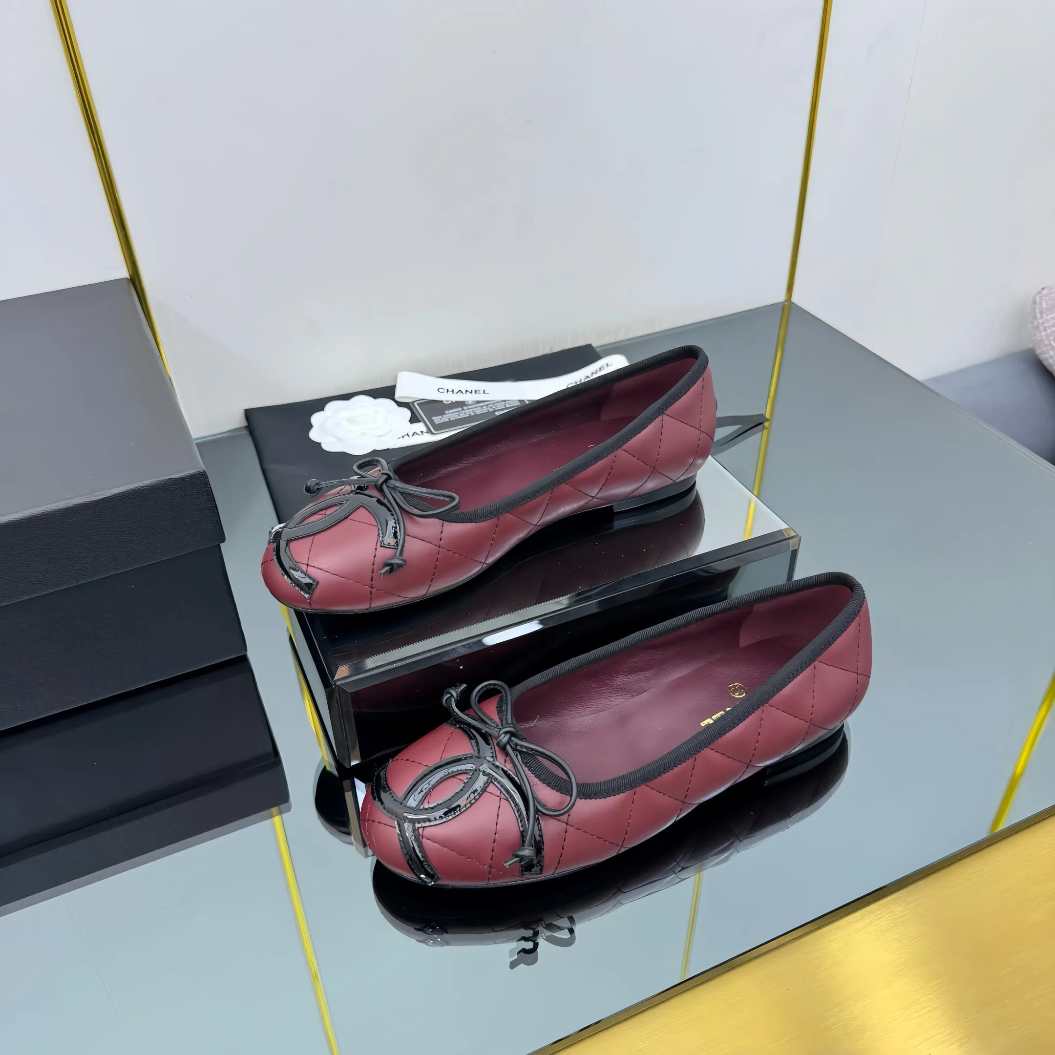 CC Loafers Burgundy Sheepskin Mix Bow 297793