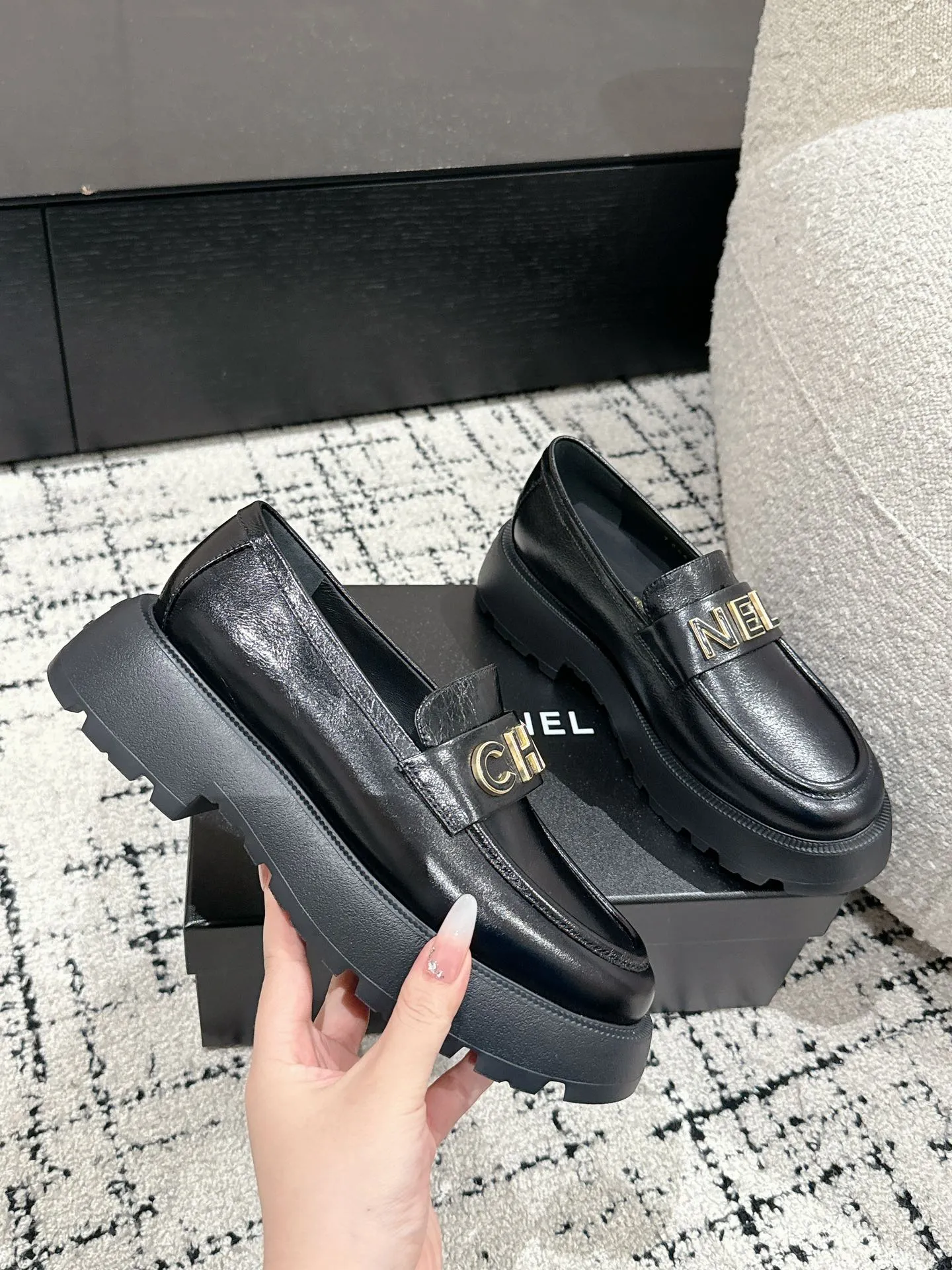 CC Moccasins 30mm In Black Water Dyed Lambskin 143608