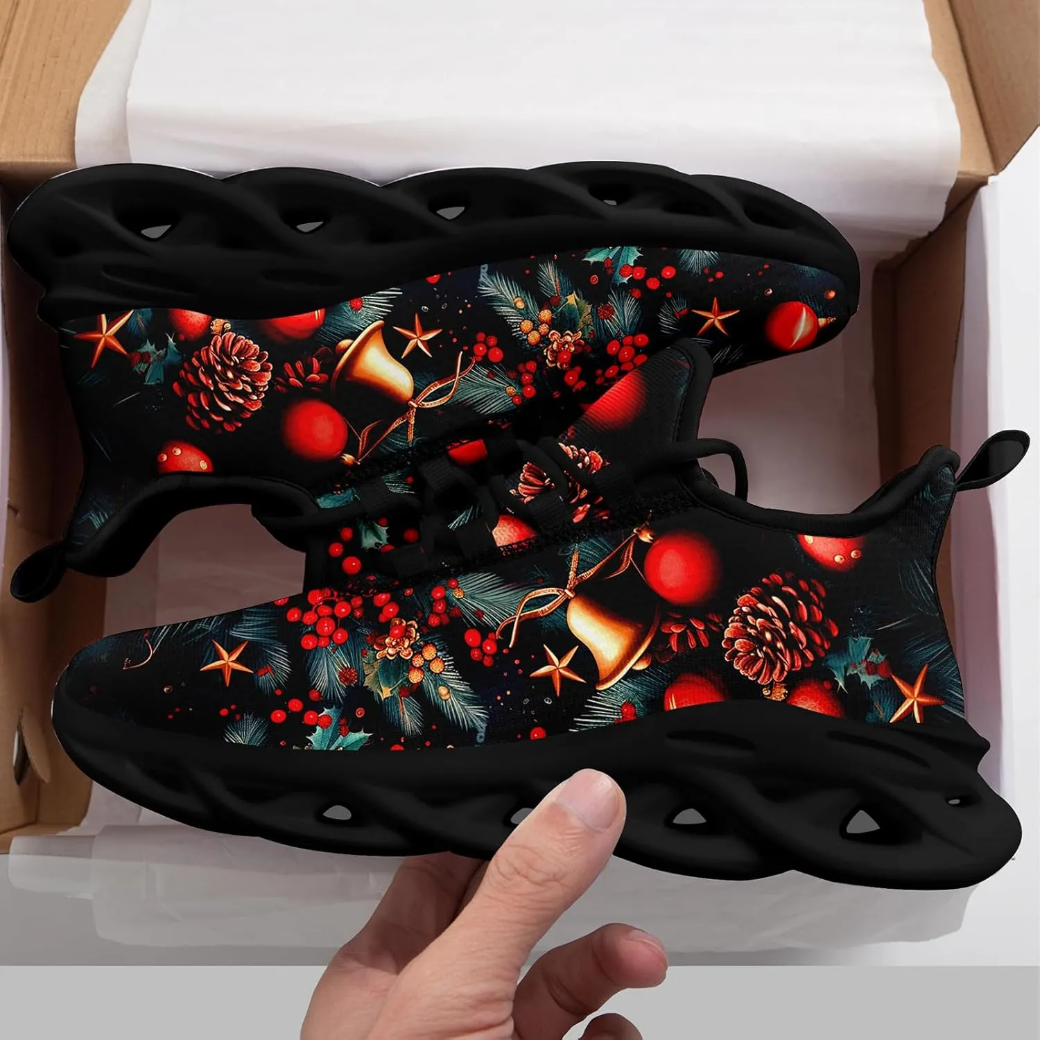 Christmas Running Shoes for Men Women – Holiday Festive Design, Comfortable Lightweight Tennis Shoes Mesh Walking Sneaker