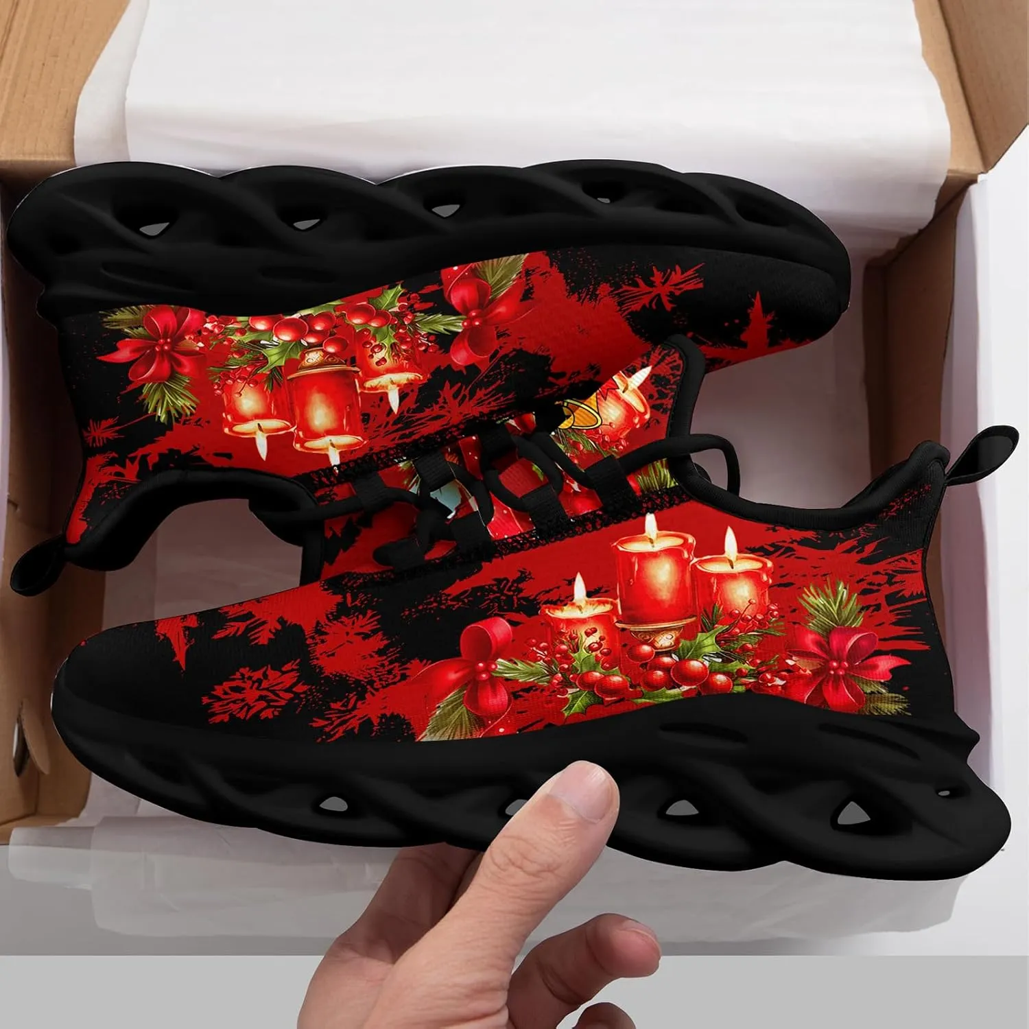 Christmas Running Shoes for Men Women – Holiday Festive Design, Comfortable Lightweight Tennis Shoes Mesh Walking Sneaker