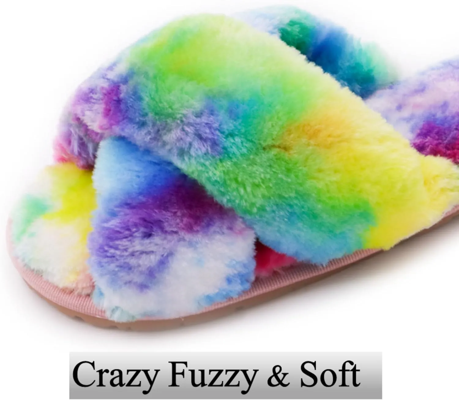 Crazy Lady Women's Fuzzy Fluffy House Slippers Cute Plush Memory Foam Shoes Cross Band Indoor Outdoor Open Toe Sandals