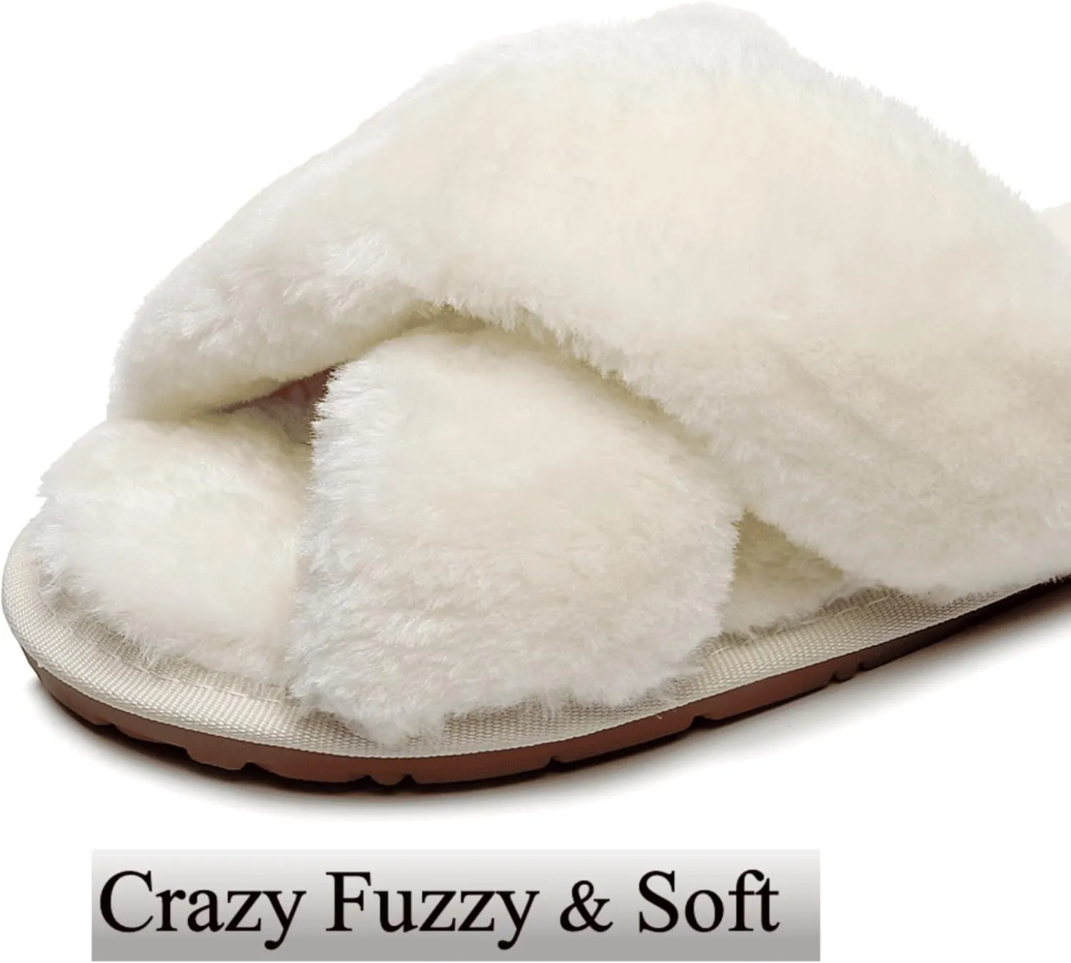 Crazy Lady Women's Fuzzy Fluffy House Slippers Cute Plush Memory Foam Shoes Cross Band Indoor Outdoor Open Toe Sandals