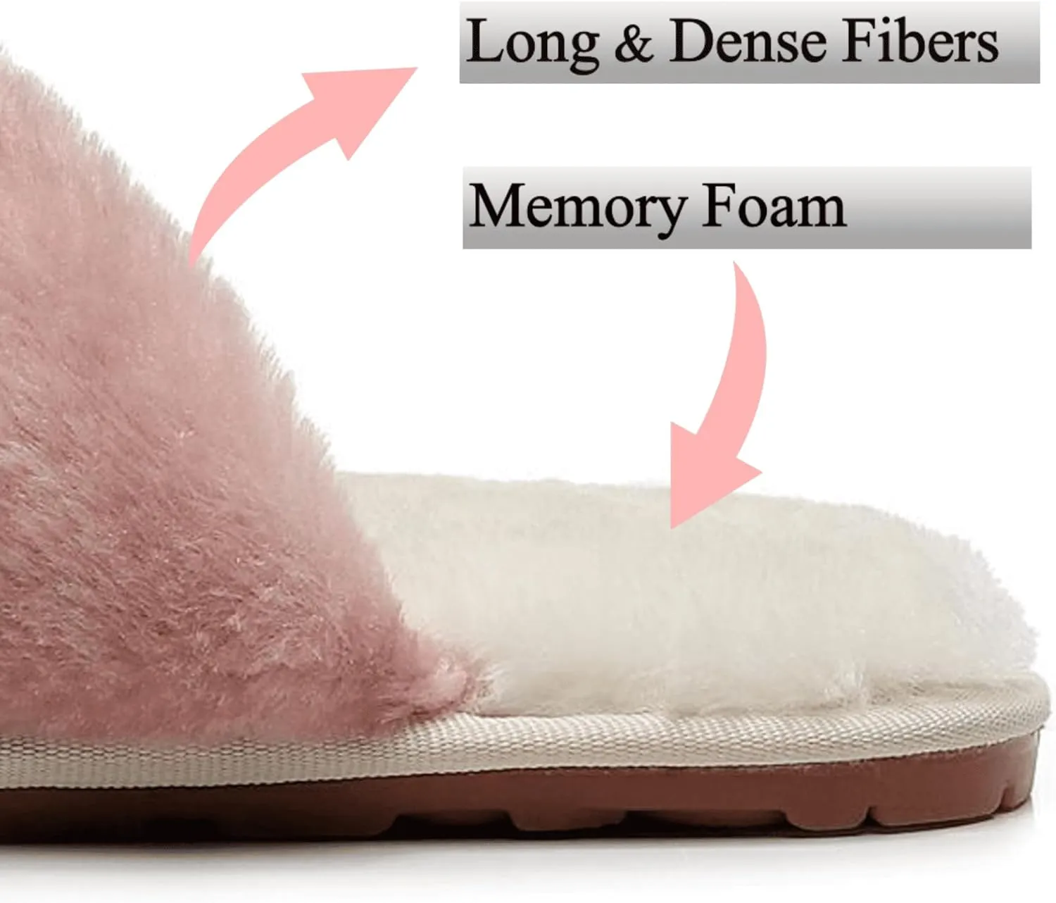 Crazy Lady Women's Fuzzy Fluffy House Slippers Cute Plush Memory Foam Shoes Cross Band Indoor Outdoor Open Toe Sandals