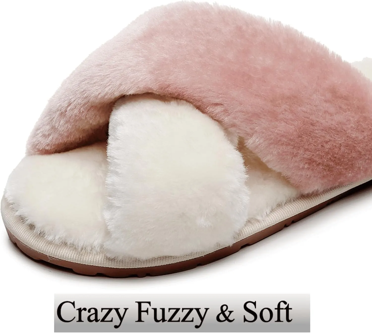 Crazy Lady Women's Fuzzy Fluffy House Slippers Cute Plush Memory Foam Shoes Cross Band Indoor Outdoor Open Toe Sandals
