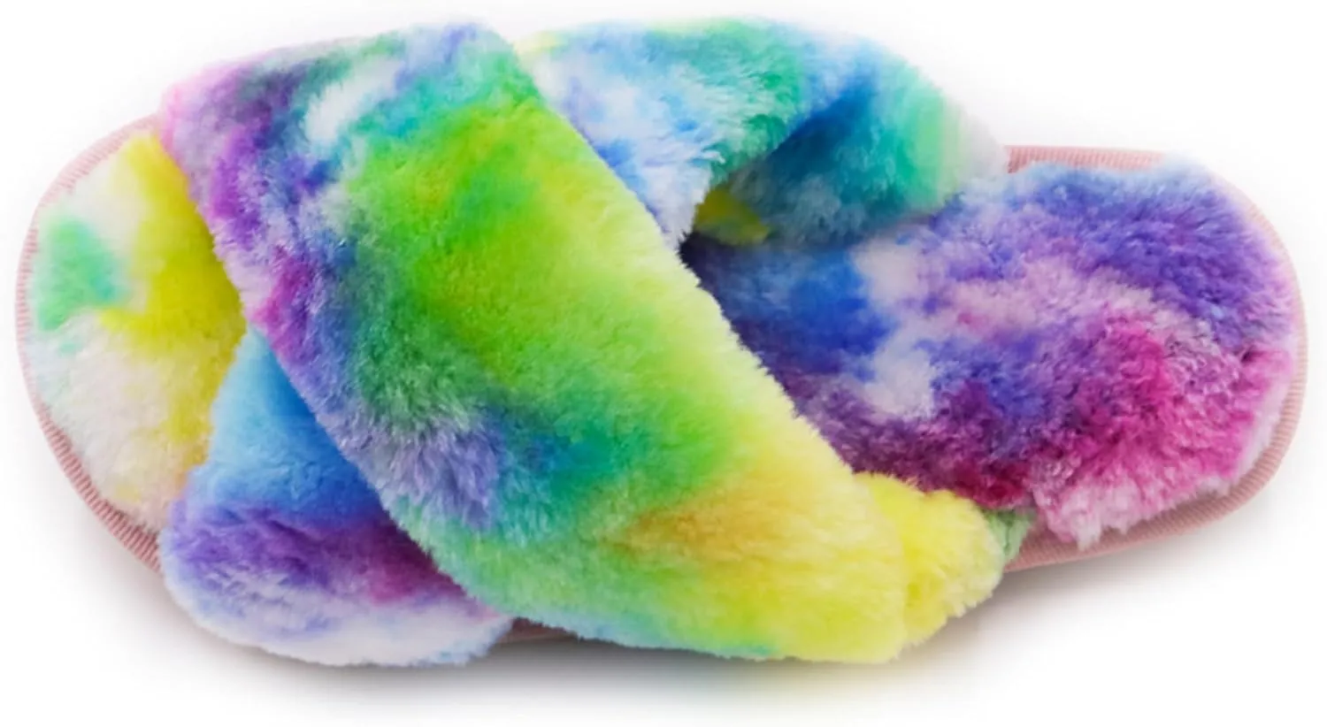 Crazy Lady Women's Fuzzy Fluffy House Slippers Cute Plush Memory Foam Shoes Cross Band Indoor Outdoor Open Toe Sandals