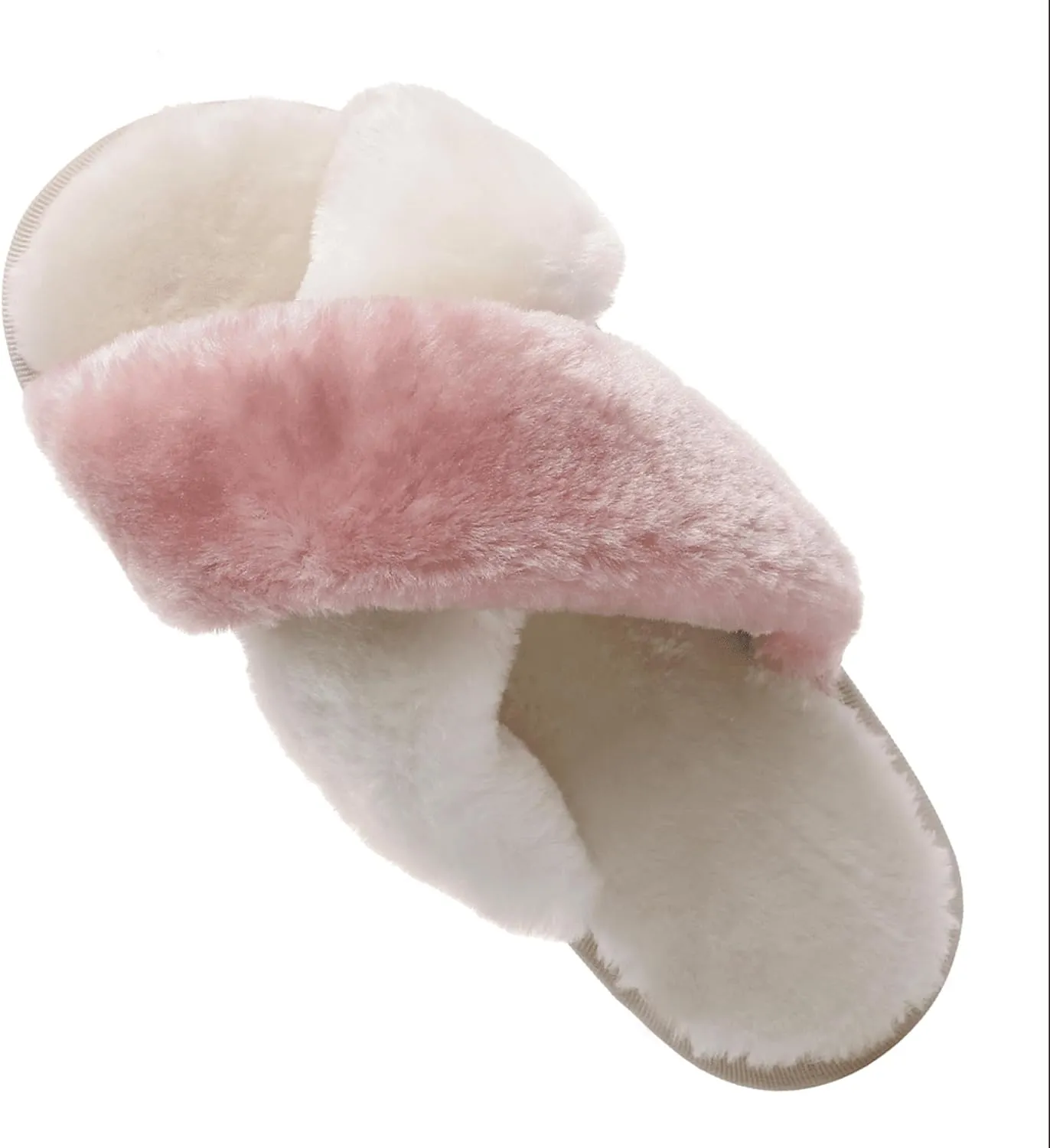 Crazy Lady Women's Fuzzy Fluffy House Slippers Cute Plush Memory Foam Shoes Cross Band Indoor Outdoor Open Toe Sandals