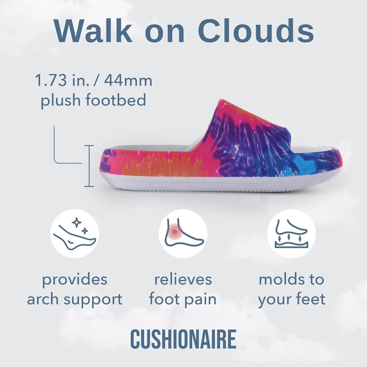 CUSHIONAIRE Feather Slides – Comfortable Cloud Cushion House Slippers for Women, Indoor Outdoor EVA Foam Foot Spa Shower Shoes, Non-Slip Arch Support