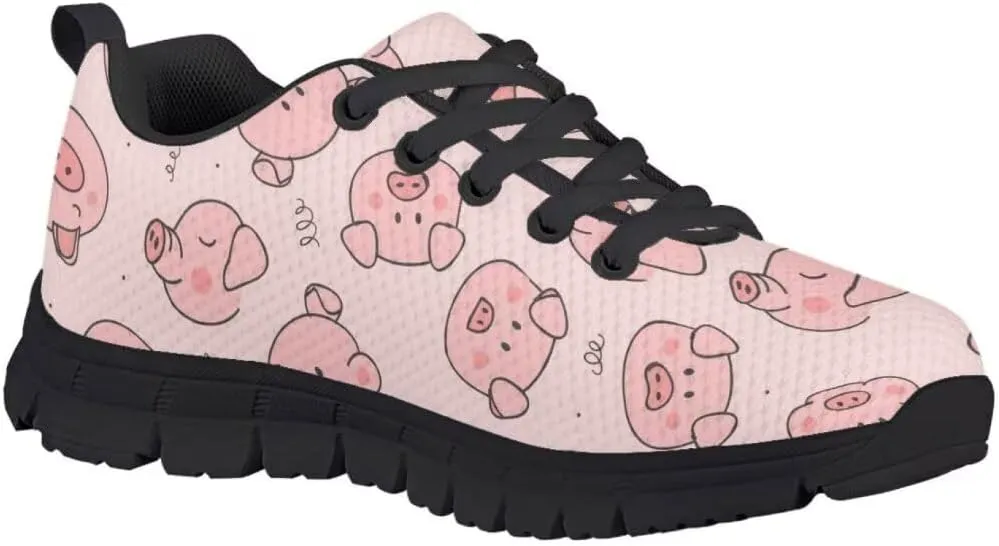 Cute Girls Shoes Lightweight Breathable Running Shoes Lace Up Walking Tennis Sneakers Black Sole