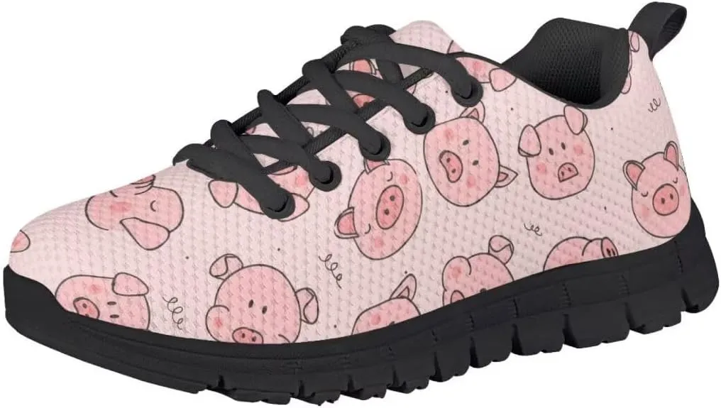 Cute Girls Shoes Lightweight Breathable Running Shoes Lace Up Walking Tennis Sneakers Black Sole
