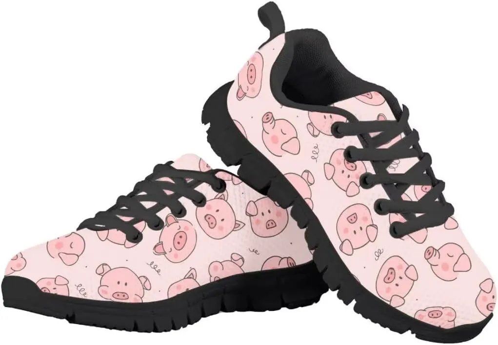 Cute Girls Shoes Lightweight Breathable Running Shoes Lace Up Walking Tennis Sneakers Black Sole
