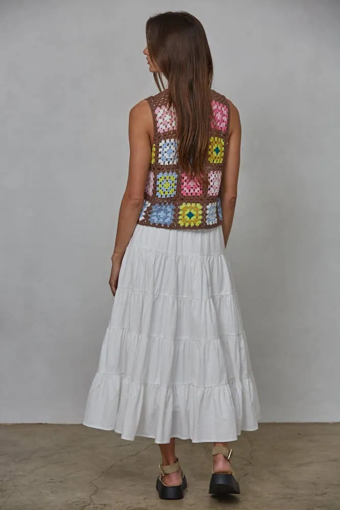 Cynthia Multi-Color Cotton Crochet Sleeveless Top