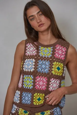 Cynthia Multi-Color Cotton Crochet Sleeveless Top