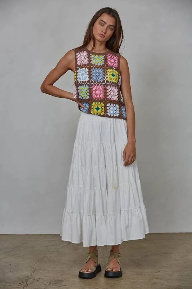 Cynthia Multi-Color Cotton Crochet Sleeveless Top