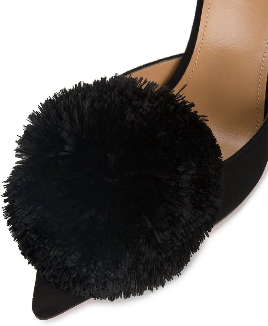 Divanne Pumps for Women,Puff Pompom High Heels Pointed Toe Slingback Pumps Stiletto Heel Sandals Evening Party Wedding Shoes