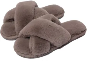Fericzot Women's Fuzzy Fluffy Furry Fur Slippers Flip Flop Winter Warm Cozy House Memory Foam Sandals Slides Soft Flat Comfy Anti-Slip Spa Indoor Outdoor Slip on