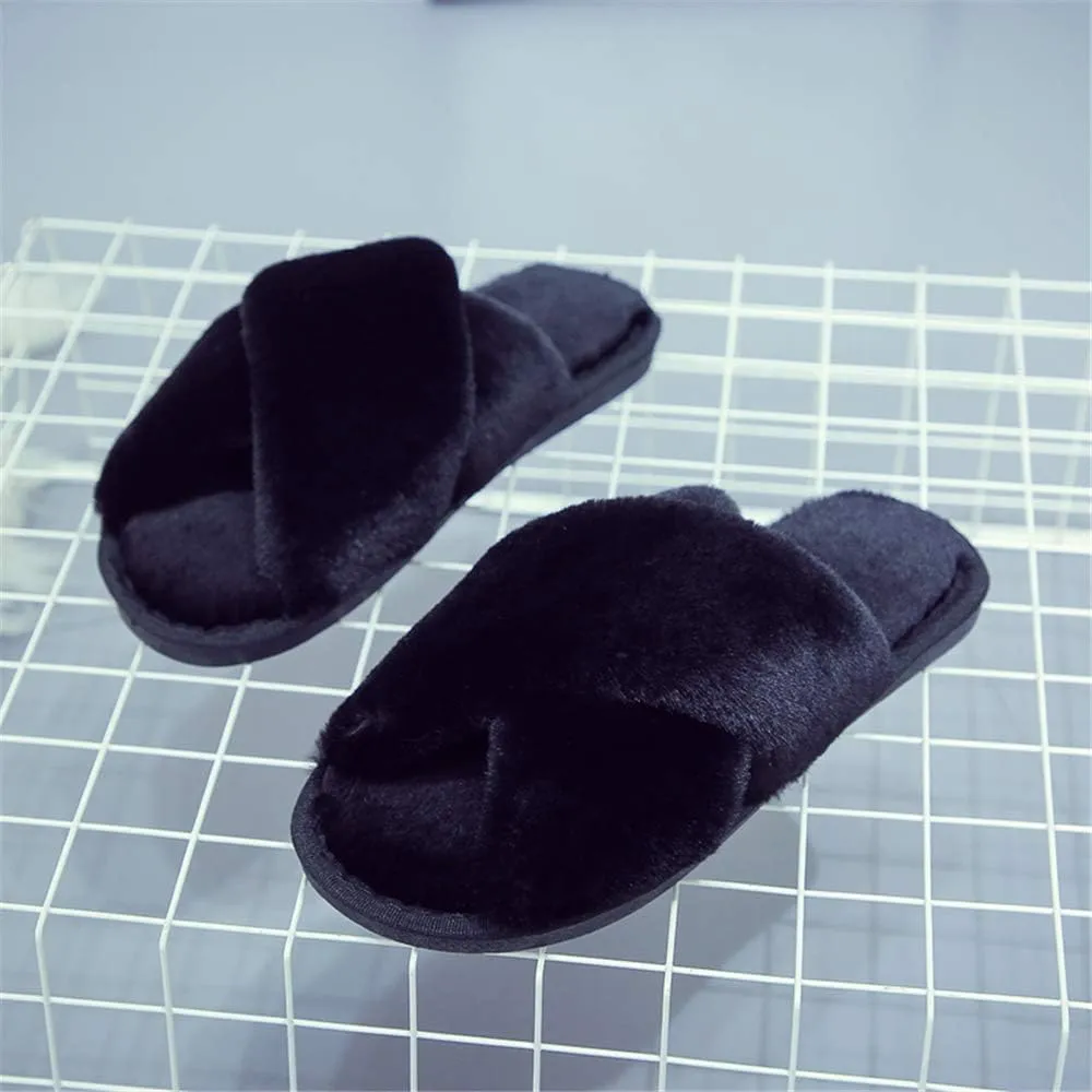 Fericzot Women's Fuzzy Fluffy Furry Fur Slippers Flip Flop Winter Warm Cozy House Memory Foam Sandals Slides Soft Flat Comfy Anti-Slip Spa Indoor Outdoor Slip on