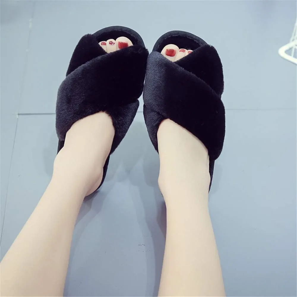 Fericzot Women's Fuzzy Fluffy Furry Fur Slippers Flip Flop Winter Warm Cozy House Memory Foam Sandals Slides Soft Flat Comfy Anti-Slip Spa Indoor Outdoor Slip on