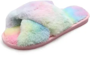 Fericzot Women's Fuzzy Fluffy Furry Fur Slippers Flip Flop Winter Warm Cozy House Memory Foam Sandals Slides Soft Flat Comfy Anti-Slip Spa Indoor Outdoor Slip on