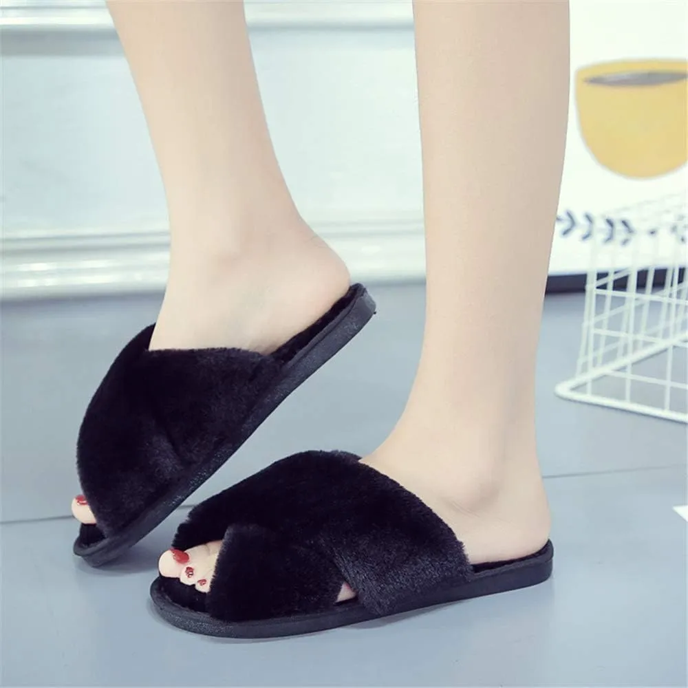 Fericzot Women's Fuzzy Fluffy Furry Fur Slippers Flip Flop Winter Warm Cozy House Memory Foam Sandals Slides Soft Flat Comfy Anti-Slip Spa Indoor Outdoor Slip on