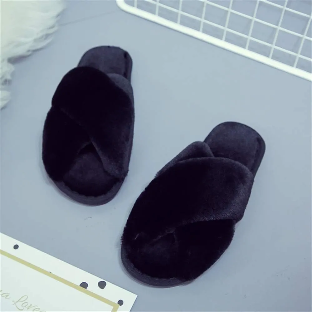 Fericzot Women's Fuzzy Fluffy Furry Fur Slippers Flip Flop Winter Warm Cozy House Memory Foam Sandals Slides Soft Flat Comfy Anti-Slip Spa Indoor Outdoor Slip on