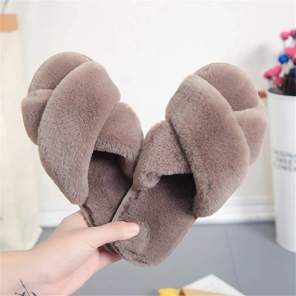 Fericzot Women's Fuzzy Fluffy Furry Fur Slippers Flip Flop Winter Warm Cozy House Memory Foam Sandals Slides Soft Flat Comfy Anti-Slip Spa Indoor Outdoor Slip on