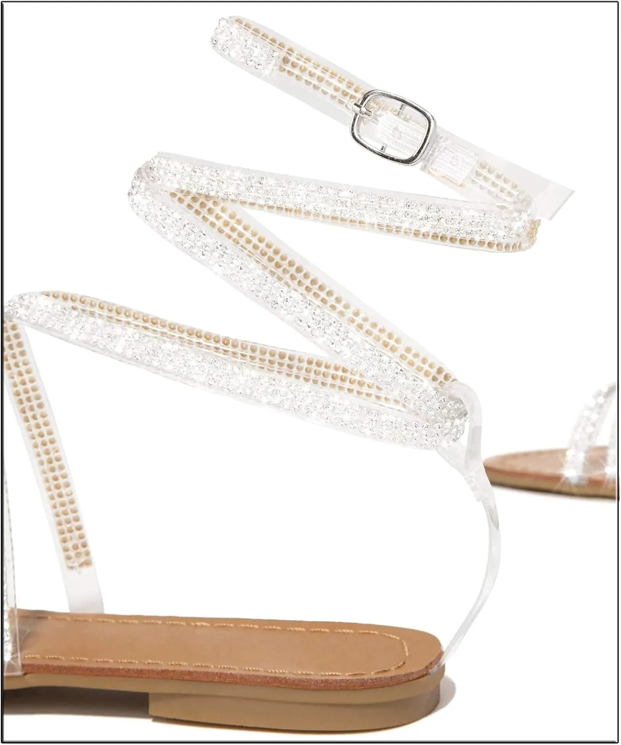 Flat Sandals for Women Rhinestone Ankle Strap Gladiator Sandal Dressy Open Toe Slingback Casual Summer Non Slip Roman Flats