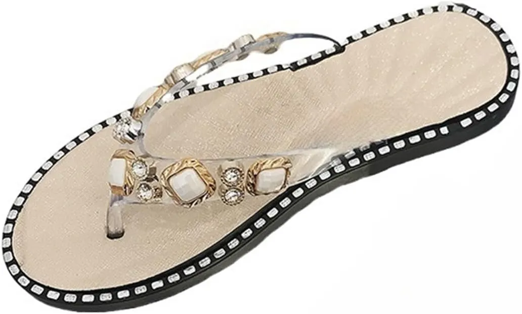 Flip Flops For Women Dressy Rhinestone T-Strap Thong Sandals Flat Flip Flops Slip On Open Toe For Ndoor Outdoor Daily