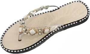 Flip Flops For Women Dressy Rhinestone T-Strap Thong Sandals Flat Flip Flops Slip On Open Toe For Ndoor Outdoor Daily