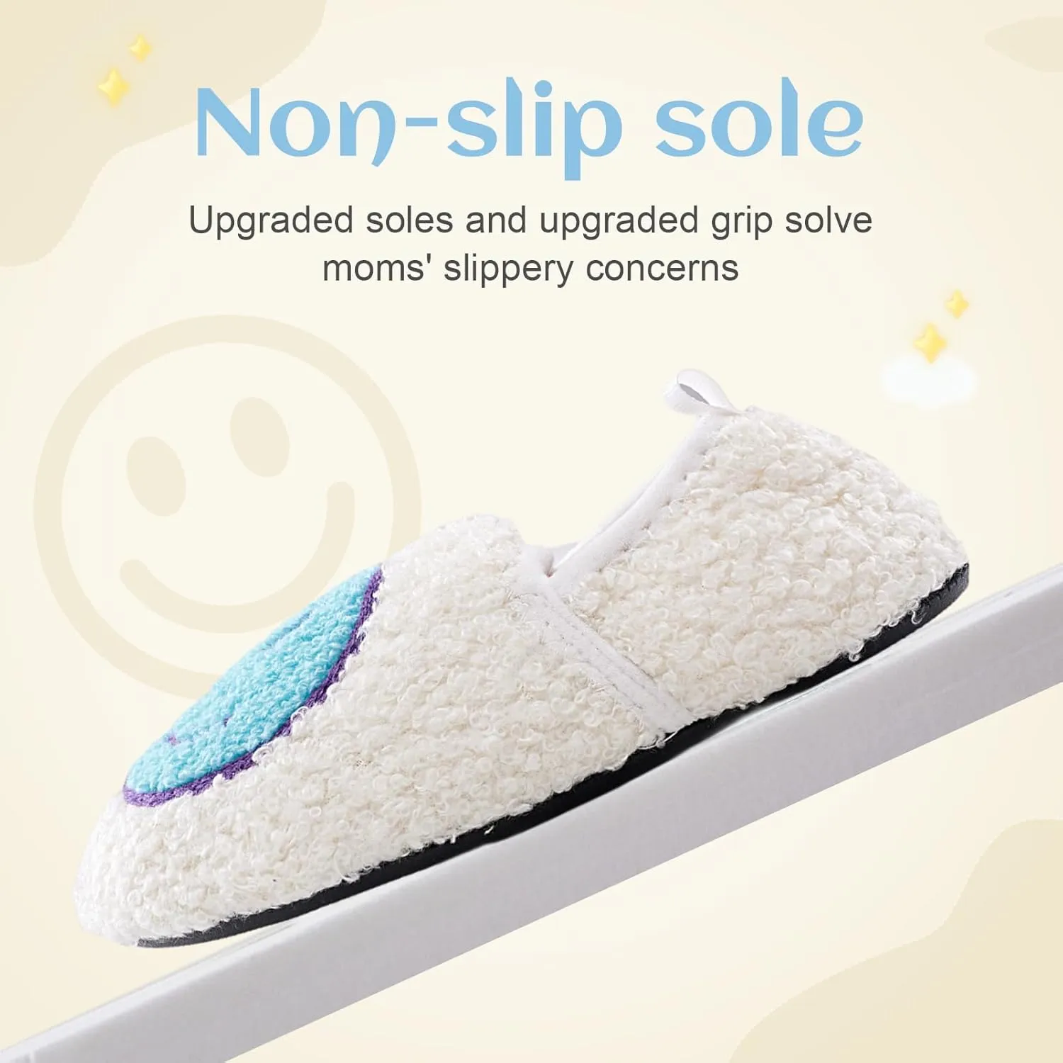 FUUPNN Smile Face Slippers for Toddler Boys Girls,Retro Cute Soft Plush Fuzzy House Slippers Non-slip Slippers with Memory Foam Warmth Happy face Slippers Warm Cozy Socks Smile Slippers for Winter