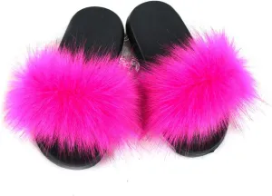 Girls Plush Faux Fur Slippers Fluffy Slip On Summer Open Toe Furry Slides Lovely House Indoor Outdoor Sandals