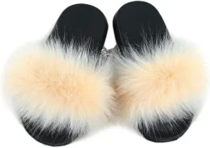 Girls Plush Faux Fur Slippers Fluffy Slip On Summer Open Toe Furry Slides Lovely House Indoor Outdoor Sandals