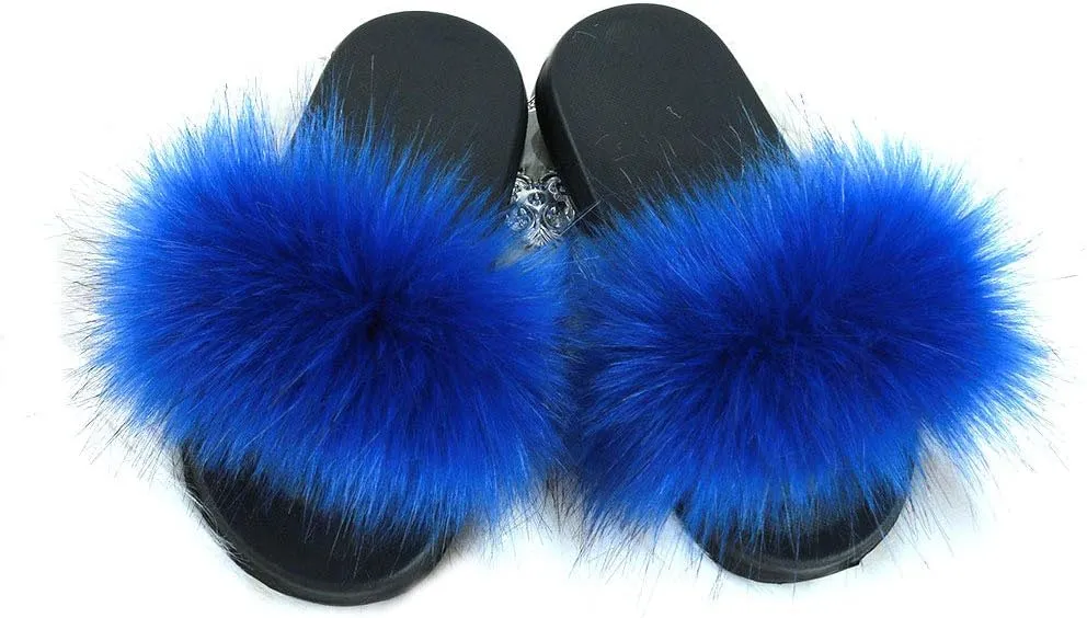 Girls Plush Faux Fur Slippers Fluffy Slip On Summer Open Toe Furry Slides Lovely House Indoor Outdoor Sandals
