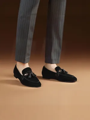 Imported suede matte leather, youth fringed loafers, European and American style catwalk models, one-pedal yuppie shoes for men