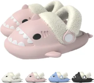Jfxgjuv Sharklas Originales Kids, Sharky Chanclas Kids, Shark Slides Kids with Back Strap, Shark Polares Kids Shark Slides Summer and Winter Detachable Plush Warm Slippers